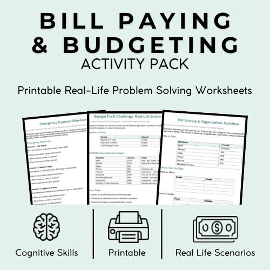 Budgeting Skills Worksheets For Adults - Bill Paying & Budgeting Worksheets for Adults | Life Skills Money ...