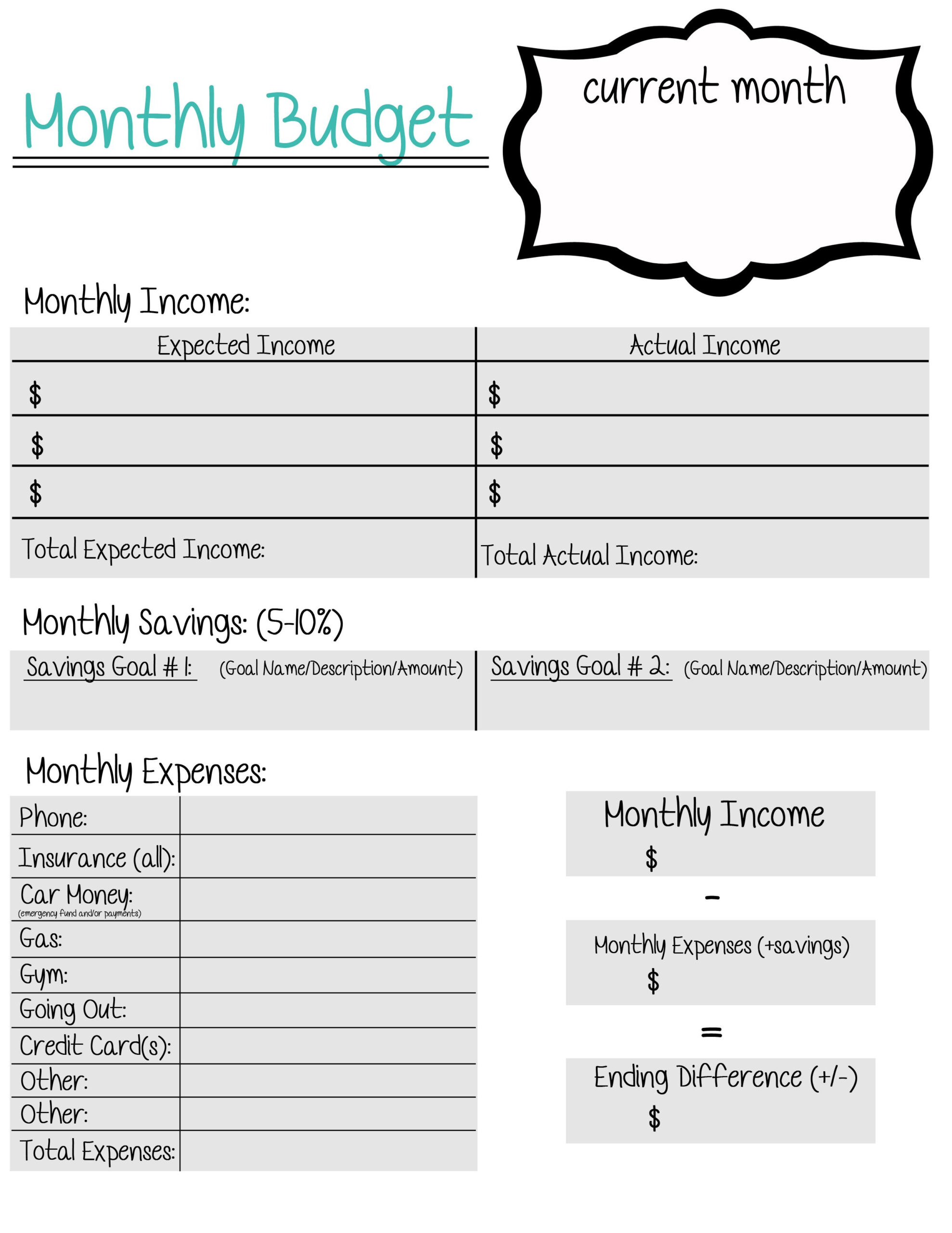 Budgeting Worksheets For Young Adults - Budget Template For Young Adults | Budgeting Worksheets