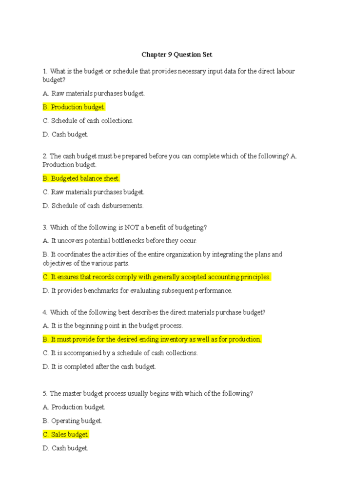 Chapter 9 Question Set & Answers: Budgeting Concepts Review – Studocu Chapter 9 Question Set & Answers: Budgeting Concepts Review - Studocu