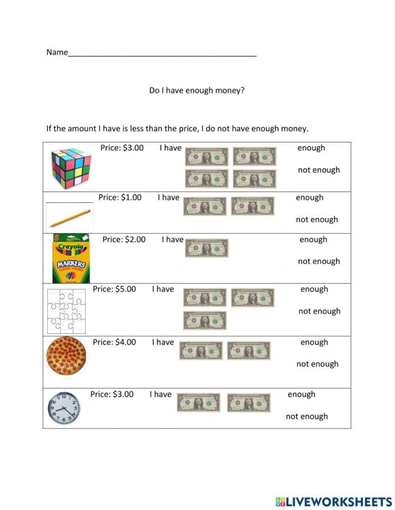 Do You Have Enough Money Worksheets - Free Worksheets Printable