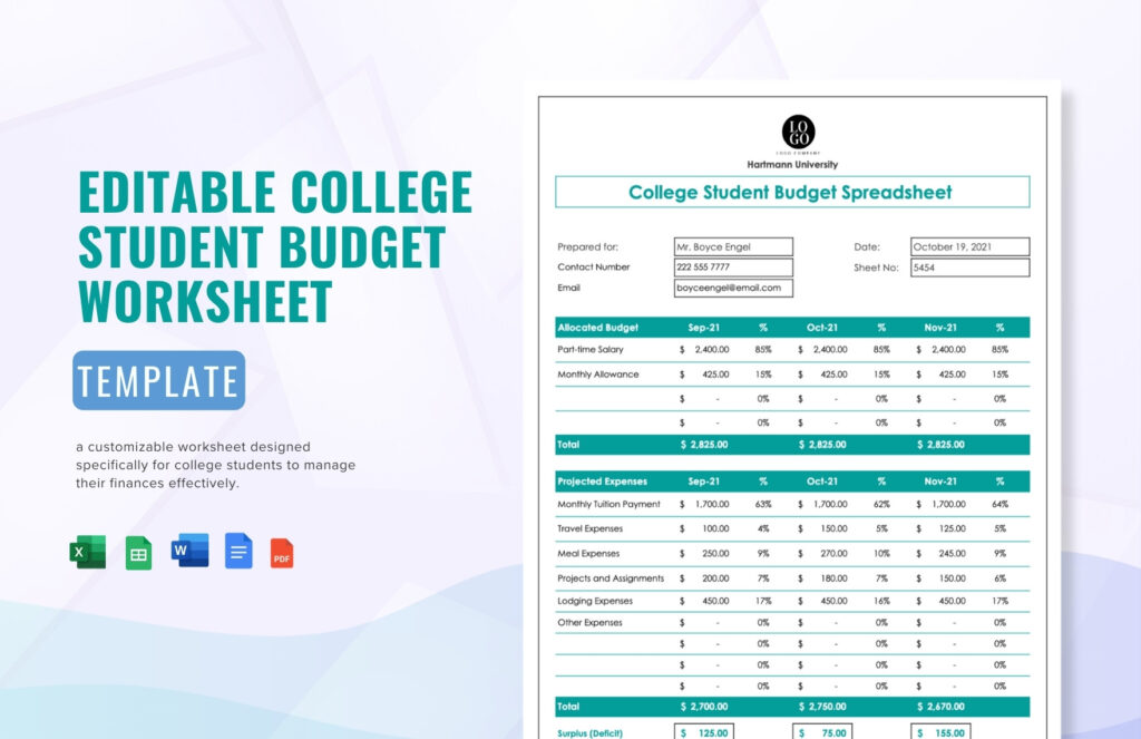 Editable Student Budget Templates in Google Sheets to Download