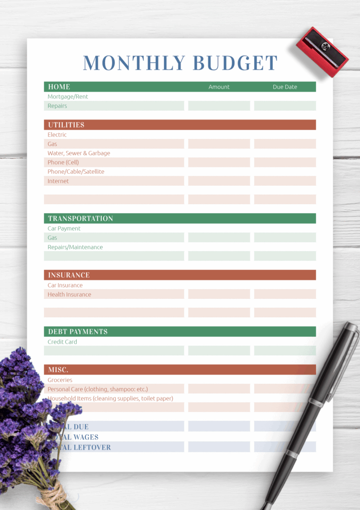 Free Household Budget Template Printable