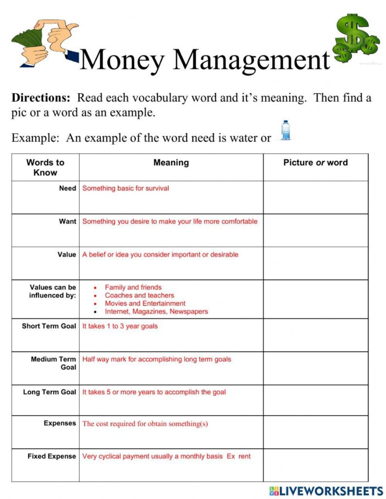 Free manage money worksheet, Download Free manage money worksheet png ...