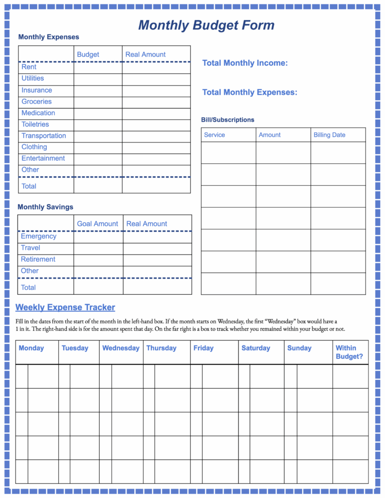 Free Monthly Budget Template Printable
