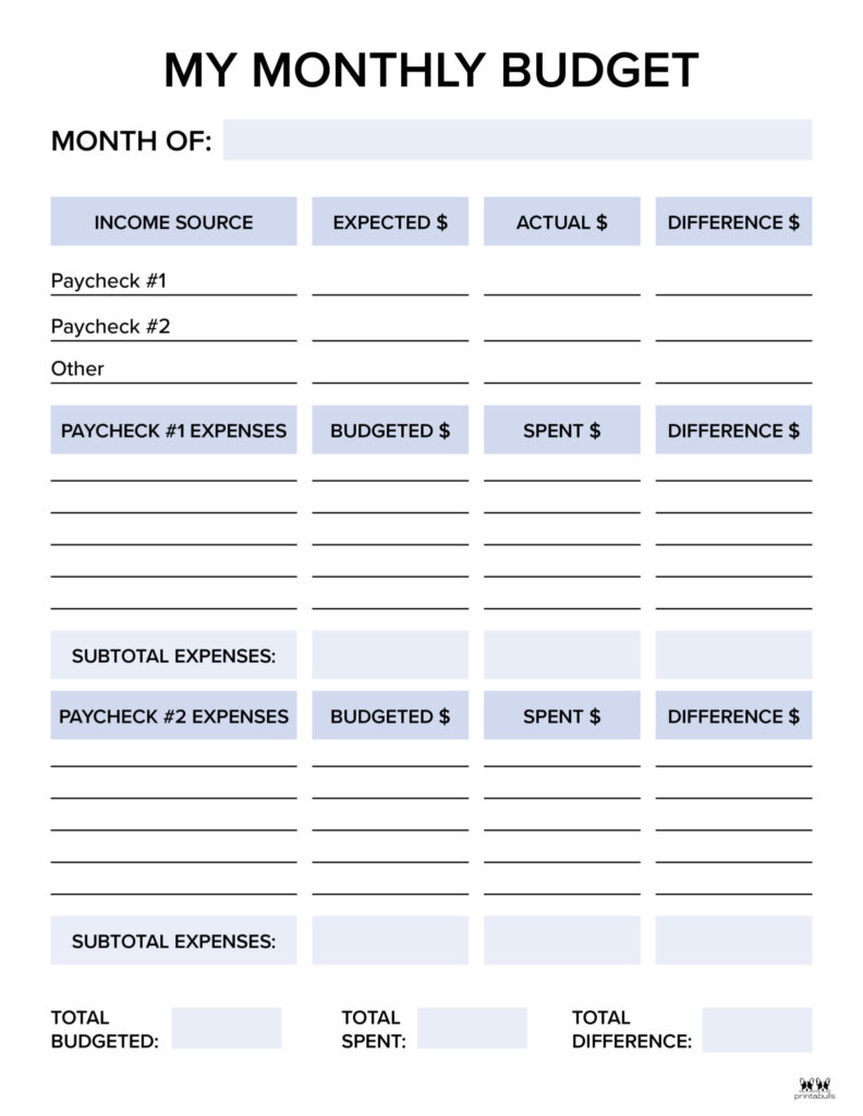 Free Monthly Budget Templates Printable - King Printables