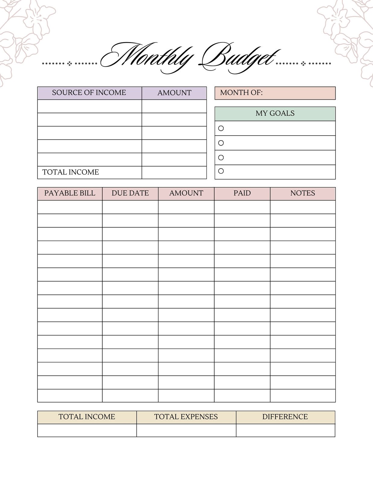 Free Monthly Personal Budget Worksheet - Free and customizable budget templates - Worksheets Library