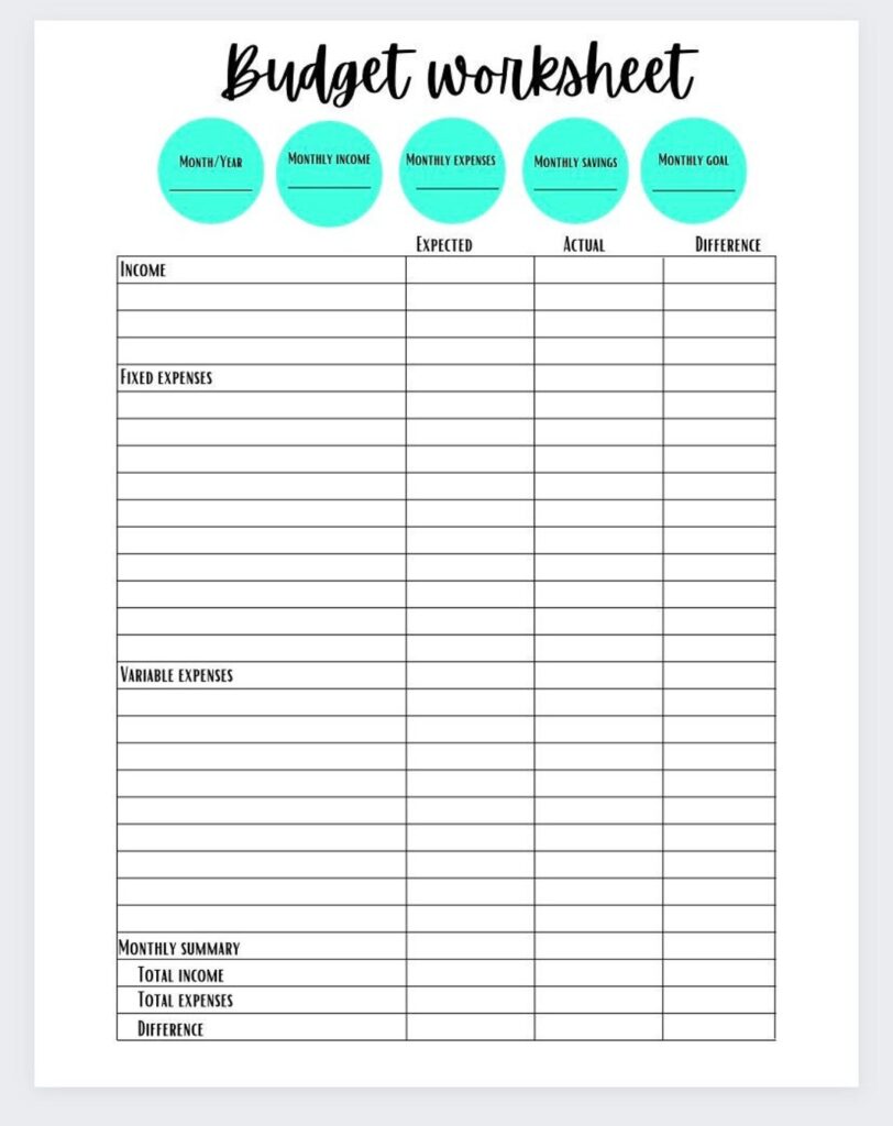 Free Printable Budget Worksheets For Students - Simple Budget Worksheet - Etsy
