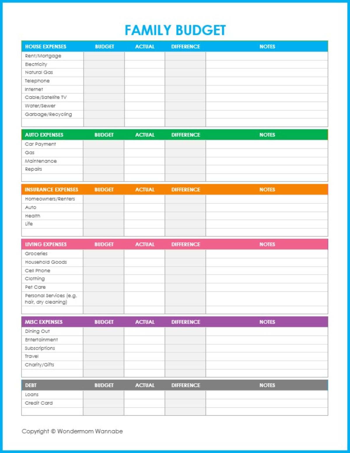 Free Printable Family Budget Worksheet - Free Printable Budget Worksheets for Family Finances - Worksheets Library