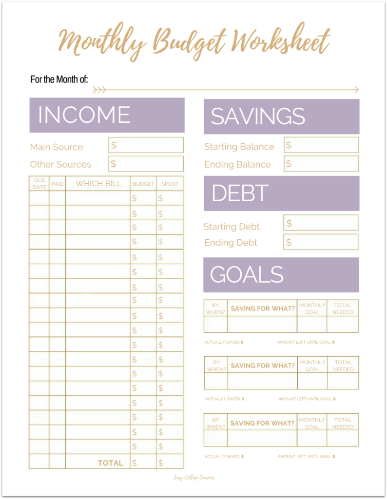 Free Printable Monthly Budget Template - Worksheets Library