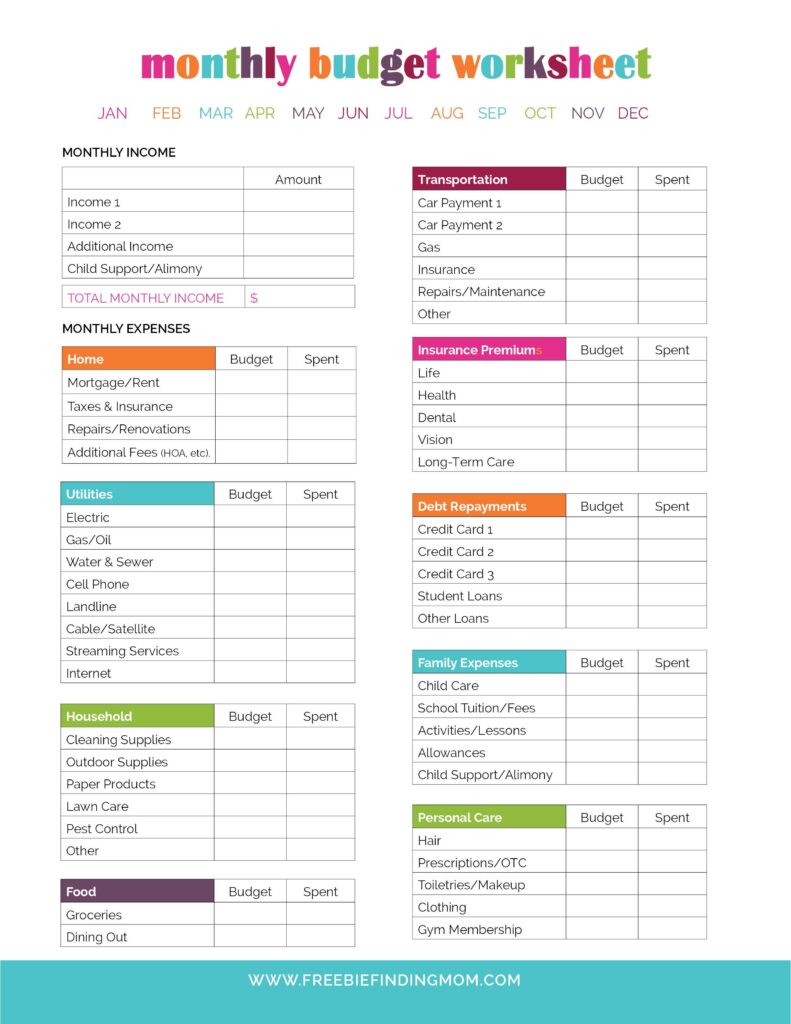 Free Printable Monthly Budget Worksheets - Monthly Budget Worksheets (2 Pages) | Finanças, Organização pessoal ...