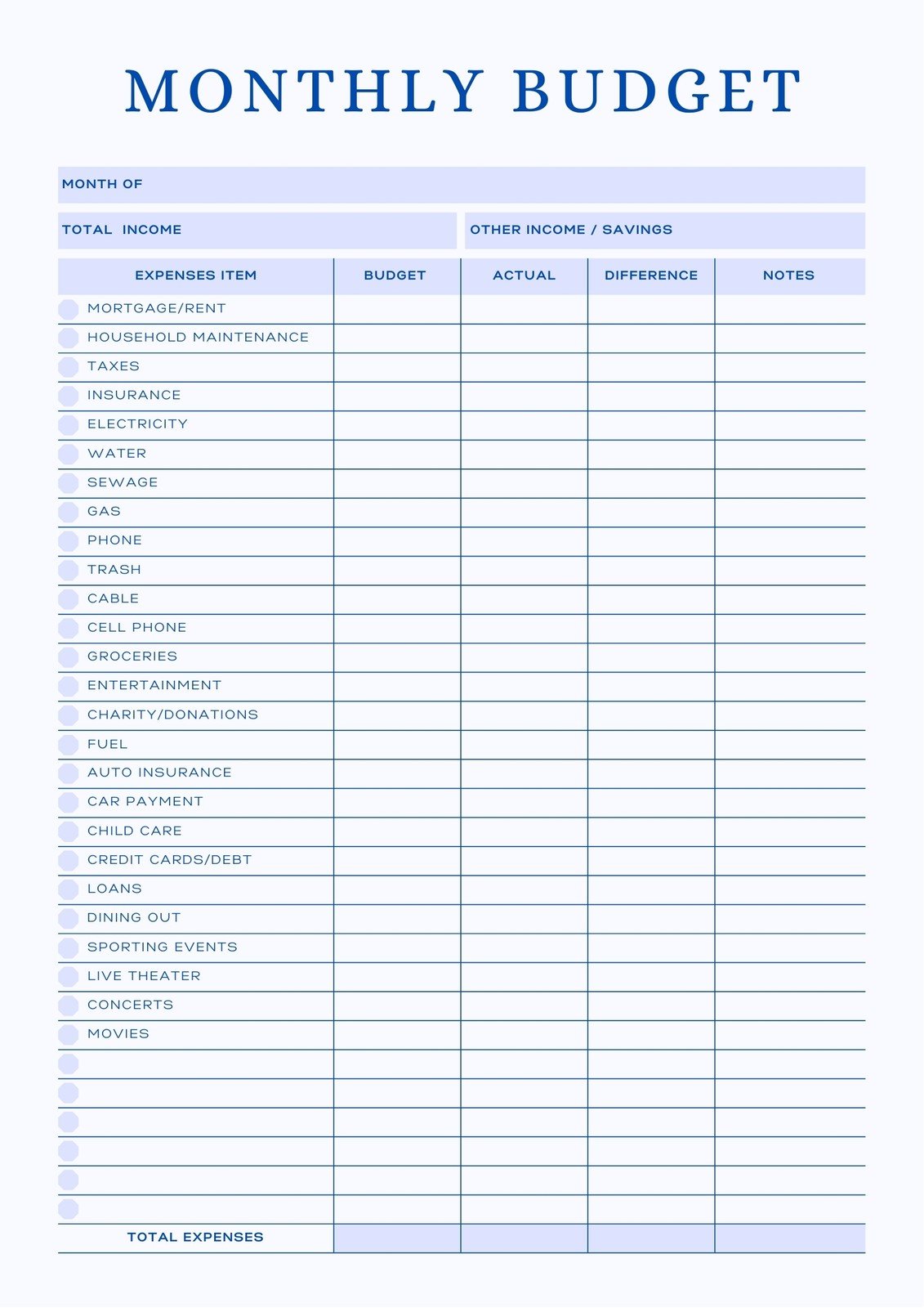 Free Printable Simple Monthly Budget Worksheet - Free and customizable budget templates - Worksheets Library