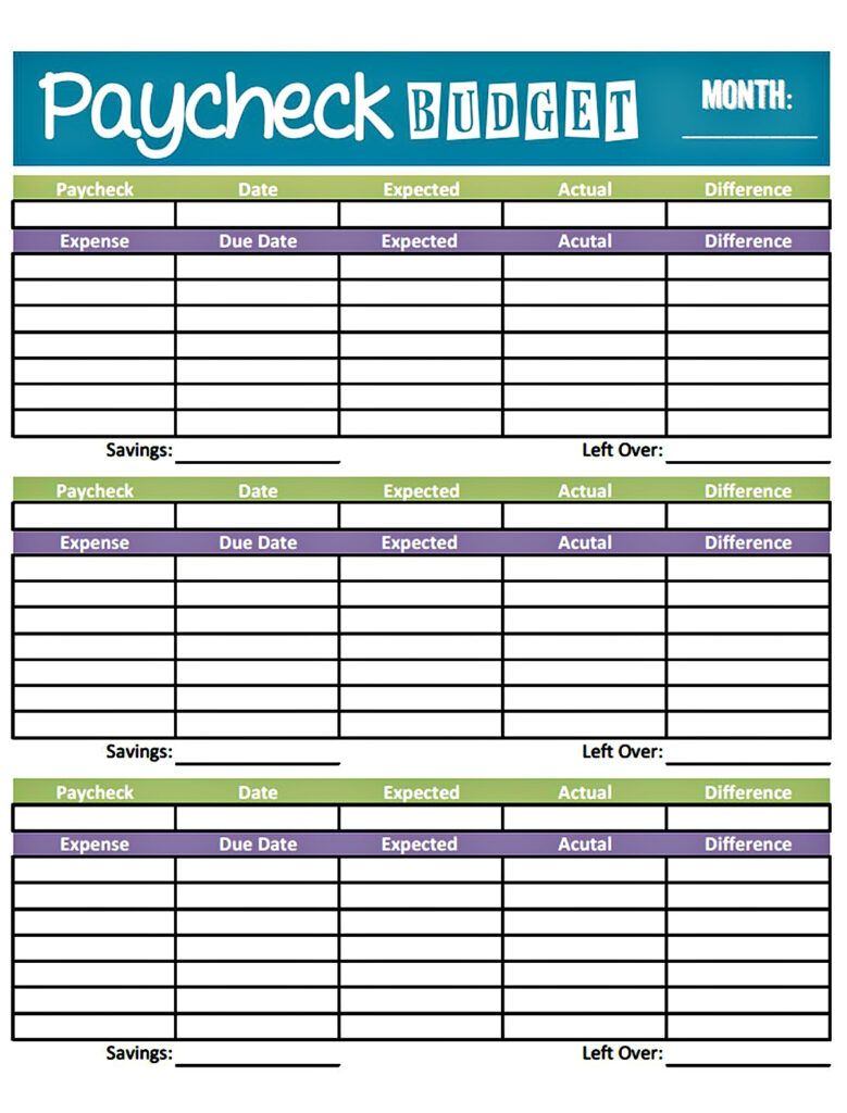 Free Printable Weekly Paycheck Budget Worksheets | Budgeting Worksheets