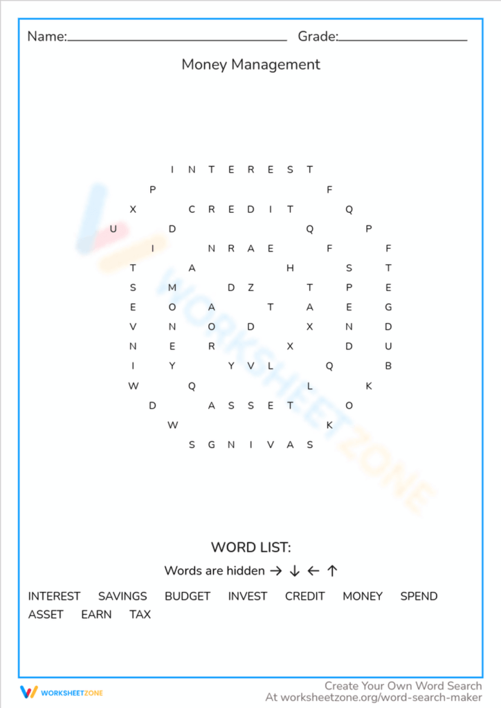 Money Management Worksheets For Students Pdf - WorksSheet List