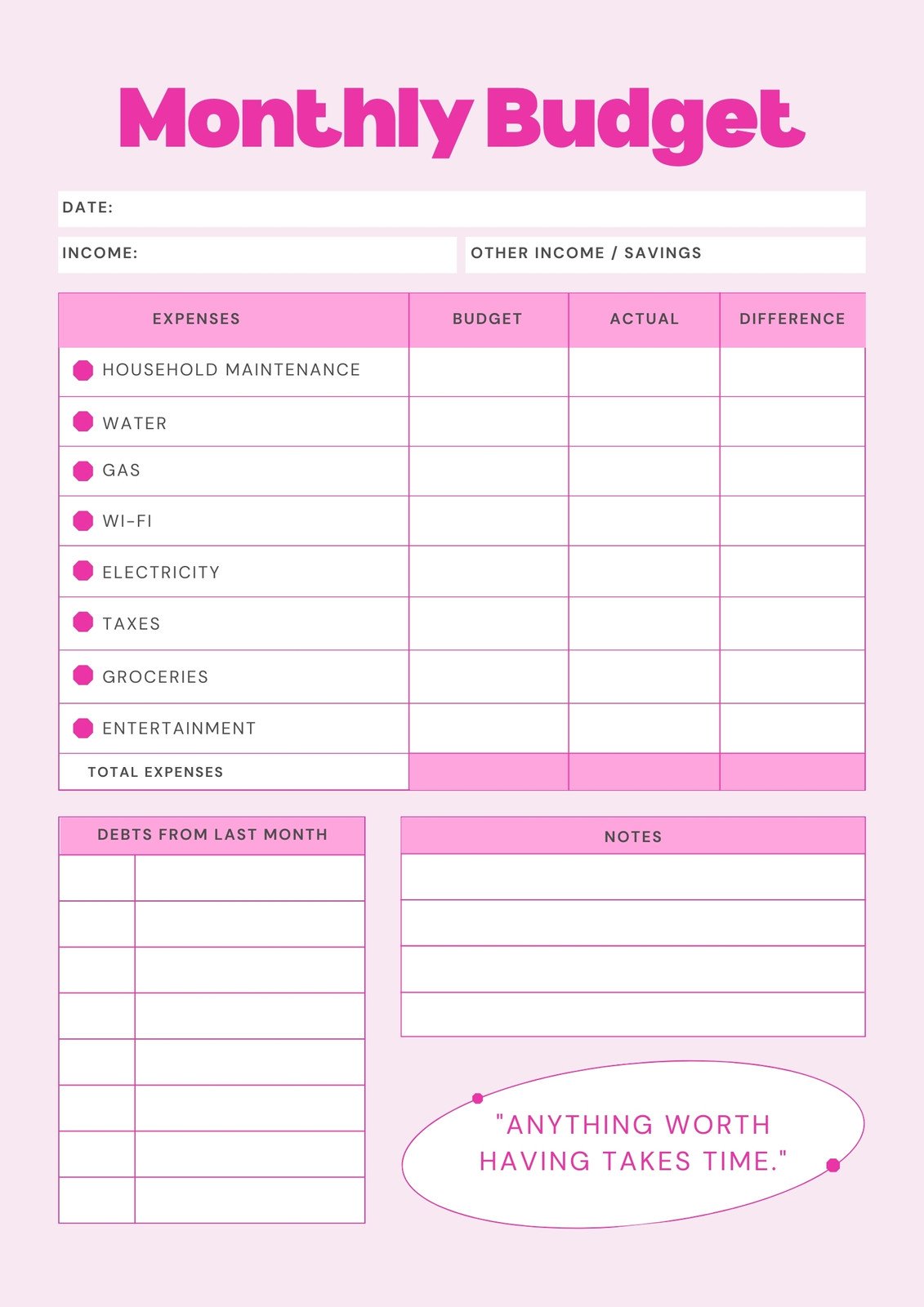 Monthly Budget Worksheet Free Printable - Free and customizable budget templates - Worksheets Library