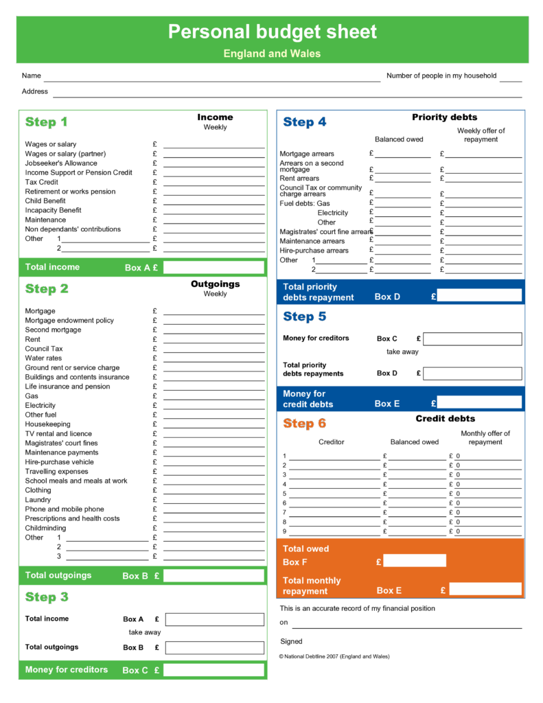 Personal Budget Worksheet Form - Track Your Total Income, Manage ...