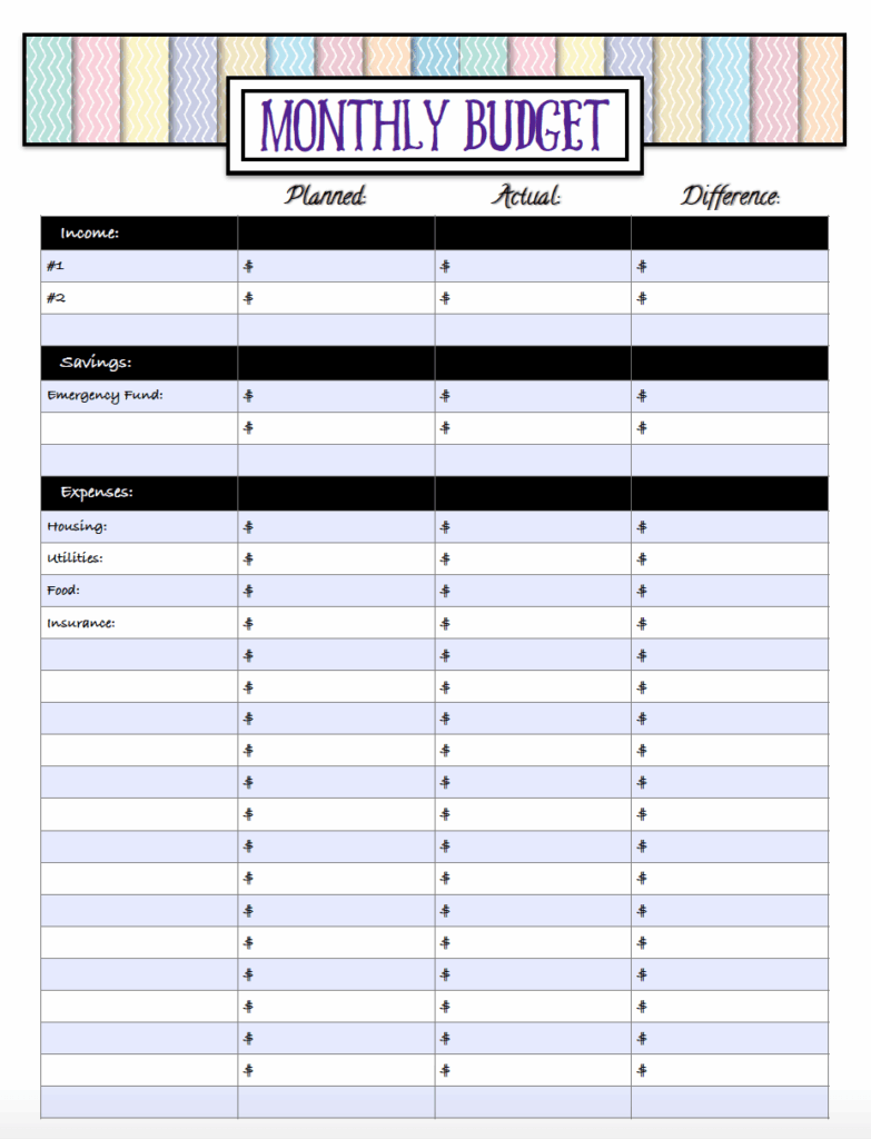 Printable Budget Worksheets