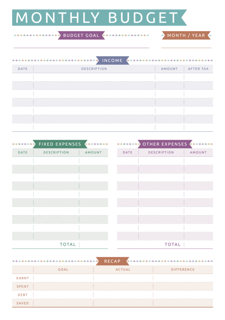 Printable Monthly Budget - Casual Style PDF Download | Budget ...